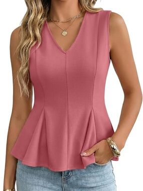Dusty Rose Sleeveless V-Neck Peplum Top